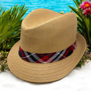 NEW David and Young Straw Raffia Fedora Gangster Hat Trilby Cuban Hip Hop O/S